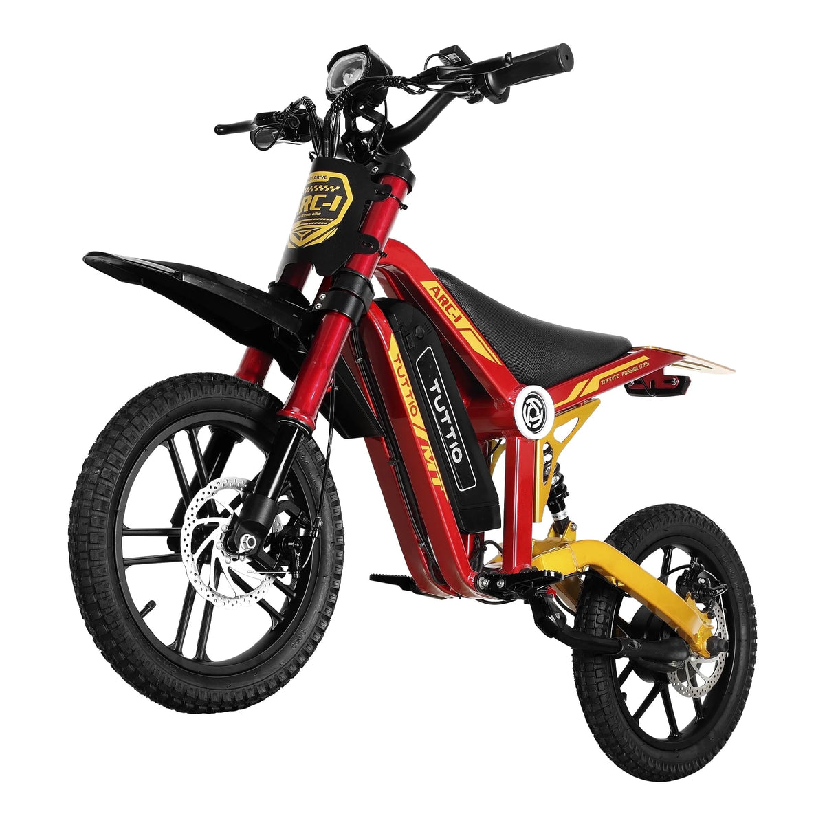 TUTTIO ARC-1 Mini moto tout-terrain électrique 750W pour enfants 8-14 ans, Moto électrique 5 modes de vitesse, 22MPH, 16 pneus, Batterie 36V, Autonomie 25 miles