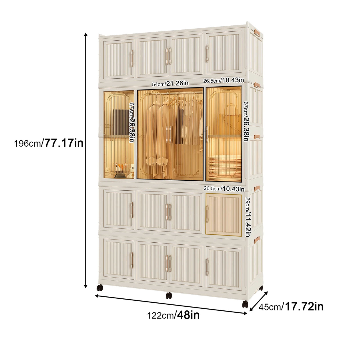 Penderie portable pour enfants Montary avec portes magnétiques et tringle – Meuble de rangement en plastique à 4 casiers pour chambre d'enfant