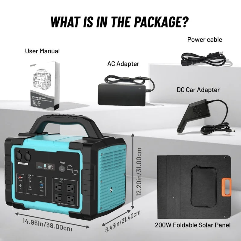 Générateur solaire portable 1000W, station d’énergie avec batterie LiFePO4 1024Wh et panneau solaire 100W, batterie externe USB-C pour camping, voyages en plein air, camping-car et urgences à domicile - Bleu