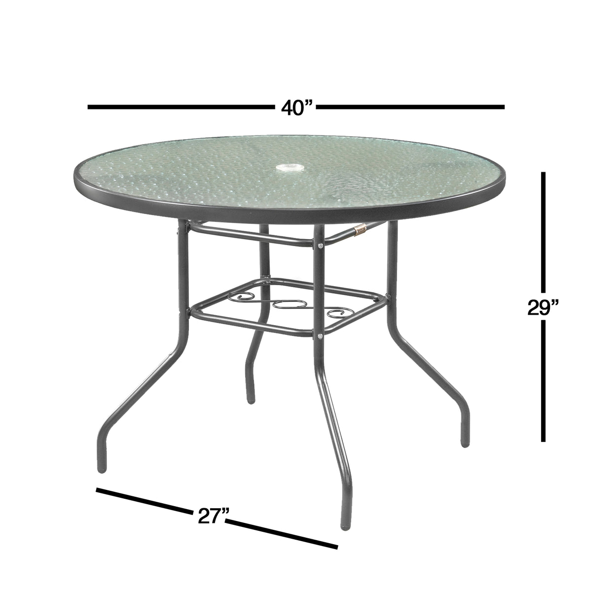 Garden Elements Mobilier de terrasse, Table à manger ronde, Piétement et bordure en acier avec plateau en verre ondulé, Gris, 40