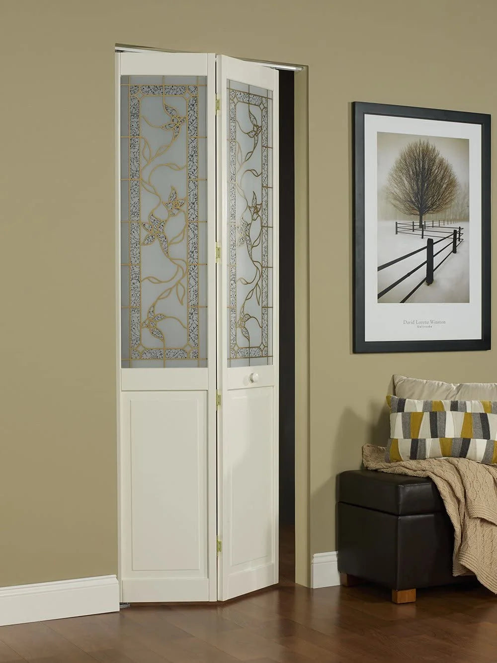 Porte intérieure pliante en bois de pin massif LTL Home Products Pinecroft Tuscany, en verre décoratif/panneau en relief, 24 x 80, pin brut 24 x 80 pouces
