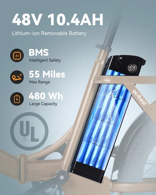 Vélo électrique Actbest pour adultes, Mars 20'' Pneu large Vélo pliant électrique avec moteur de pointe 1200W, 7 vitesses 28MPH, Batterie amovible 48V 499Wh, Potence de vélo réglable, Vélo électrique pliable UL2849 (Noir)