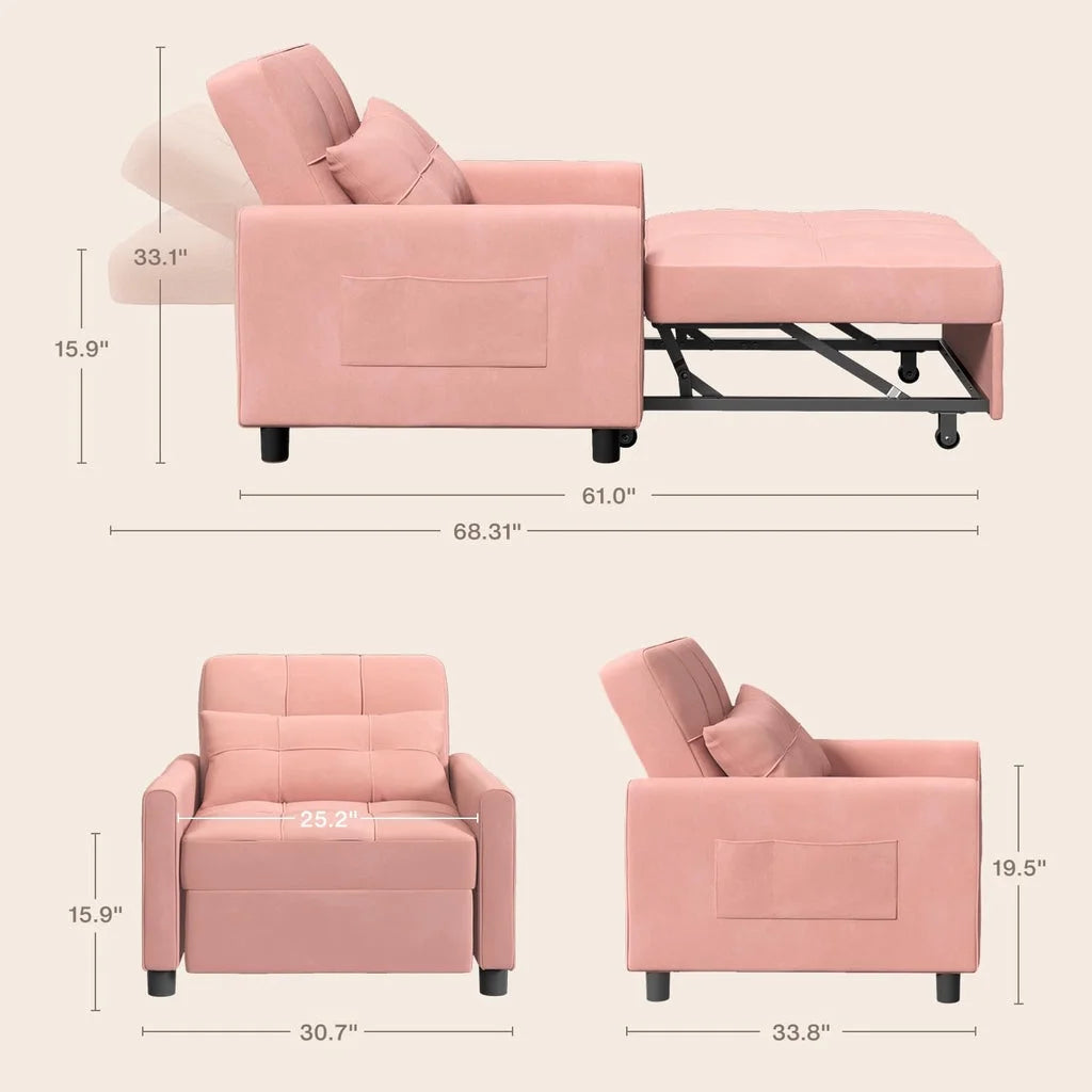 Fauteuil convertible avec couchage, canapé-lit convertible 3-en-1 Aiho avec fauteuil inclinable et couchage gigogne - Gris foncé