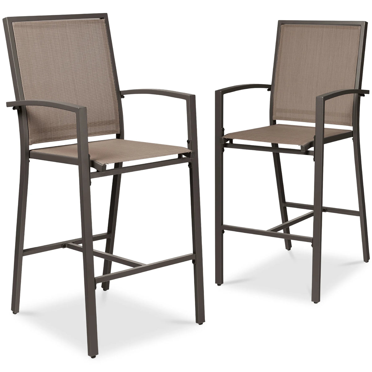 Best Choice Products Lot de 2 tabourets de bar d'extérieur, Chaises de patio hauteur bar avec maille toutes saisons - Noir/Noir