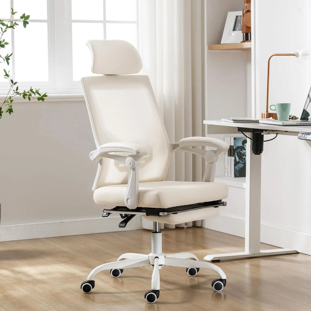 Chaise de bureau ergonomique, chaise de travail pivotante avec soutien lombaire réglable, chaise de bureau pour la maison avec repose-pieds, chaise gaming à dossier haut en maille