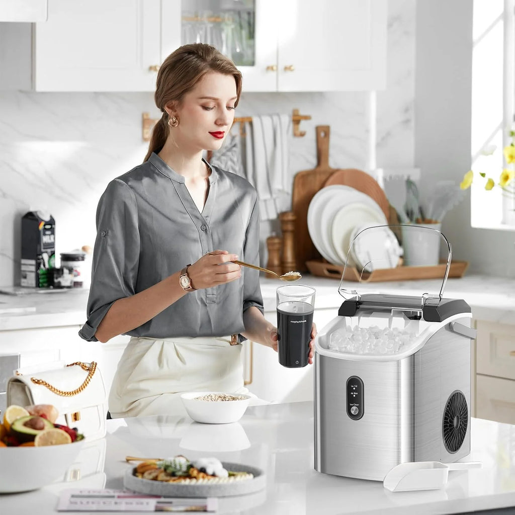 Machine à glaçons Auseo à glaçons en pépites, de comptoir, prête en 6 min, 35 lb par jour, avec nettoyage automatique, machine à glaçons à ultrasons portable pour maison/bureau/bar, noire
