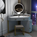 Coiffeuse d’angle avec miroir lumineux, table de maquillage avec tiroirs, meuble et tabouret rembourré, coiffeuse pour fille pour salle de bain ou chambre, blanche, par TZUTOGETHER