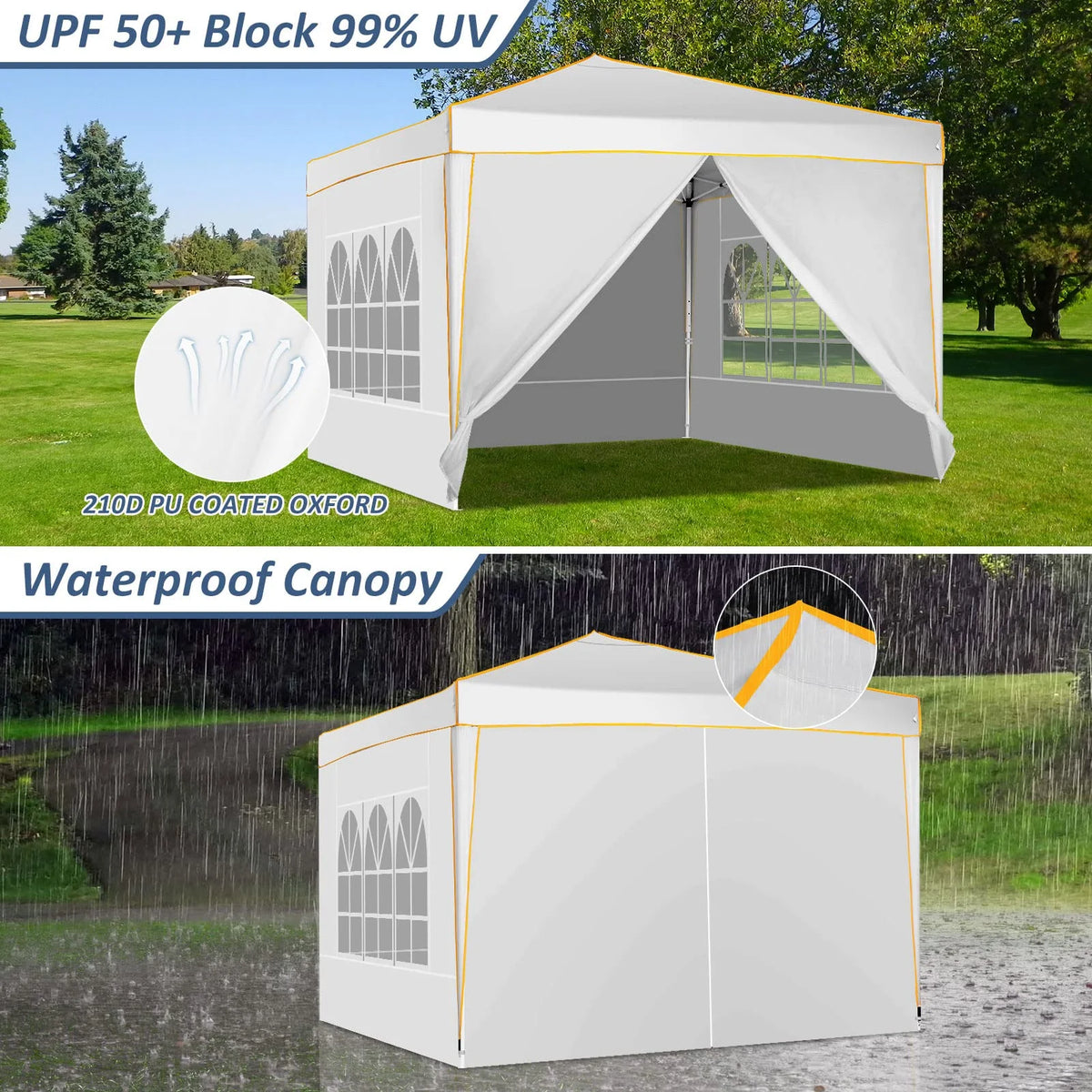 HOTEEL Chapiteau pop-up 10x10 avec murs latéraux, Tente imperméable pour fêtes et événements de mariage, Gazébo d'extérieur instantané avec sac de transport, piquets, cordes et sacs de sable, Noir