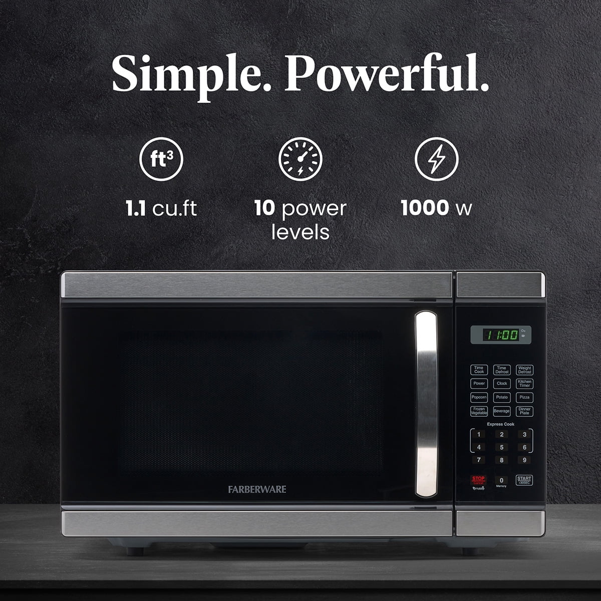 Four à micro-ondes de comptoir Farberware avec éclairage LED et verrouillage enfant, 0,7 pi³, noir