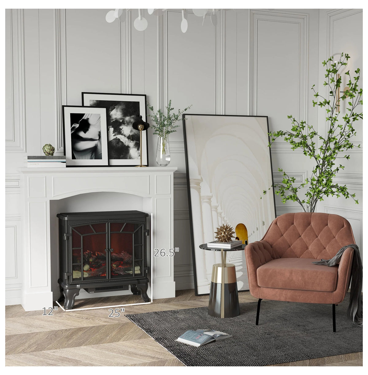 Manteau de cheminée moderne, encadrement de cheminée avec motif décoratif, largeur intérieure 29, blanc