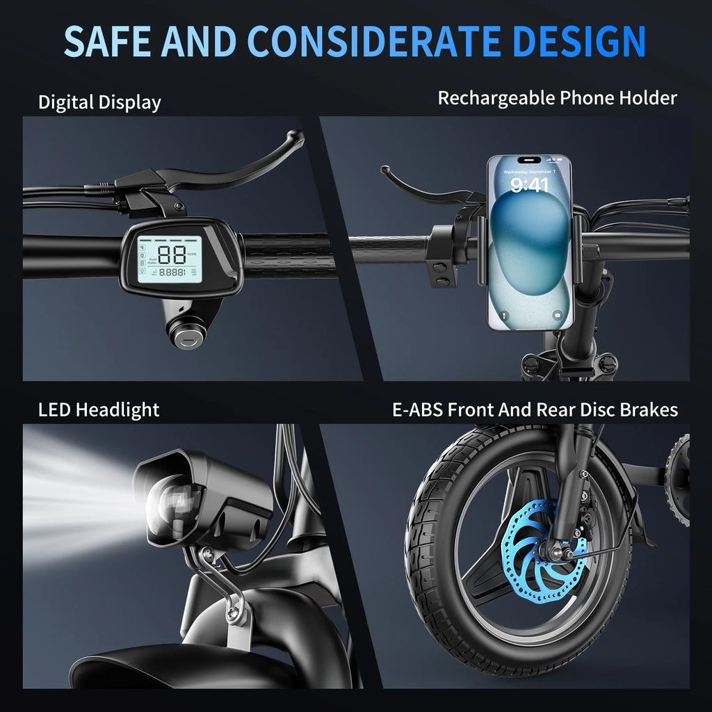 AVBDJOY Vélo électrique pliant 14 pour adultes et adolescents, Pic 700W 48V/13AH, Vélo électrique urbain pour trajets quotidiens