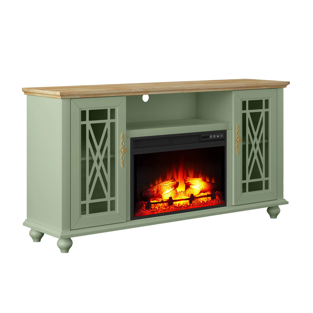 Meuble TV FESTIVO Elegant 61 avec cheminée - Vert