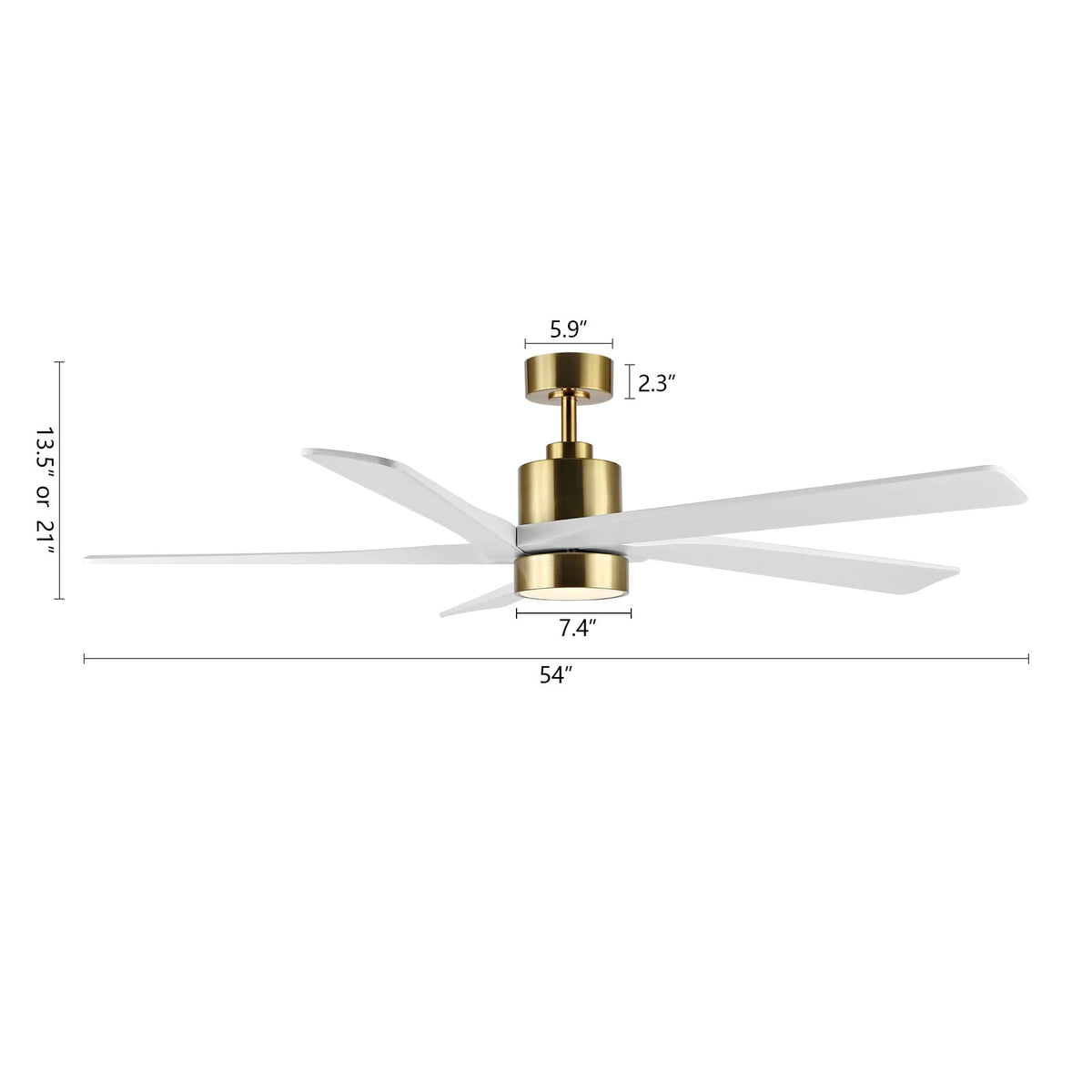Ventilateur de plafond WINGBO 54 pouces à courant continu avec éclairage et télécommande, 5 pales réversibles en bois sculpté, laiton/noir