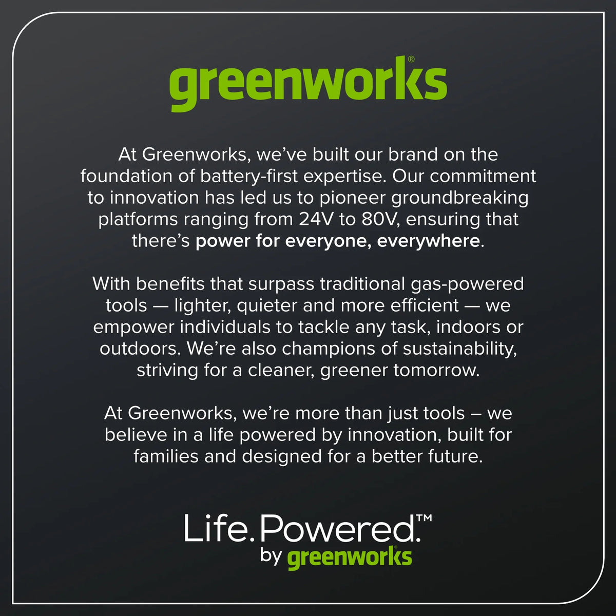 Tondeuse à gazon autotractée Greenworks 60V 21 + (1) batterie 5,0 Ah et chargeur 2546502