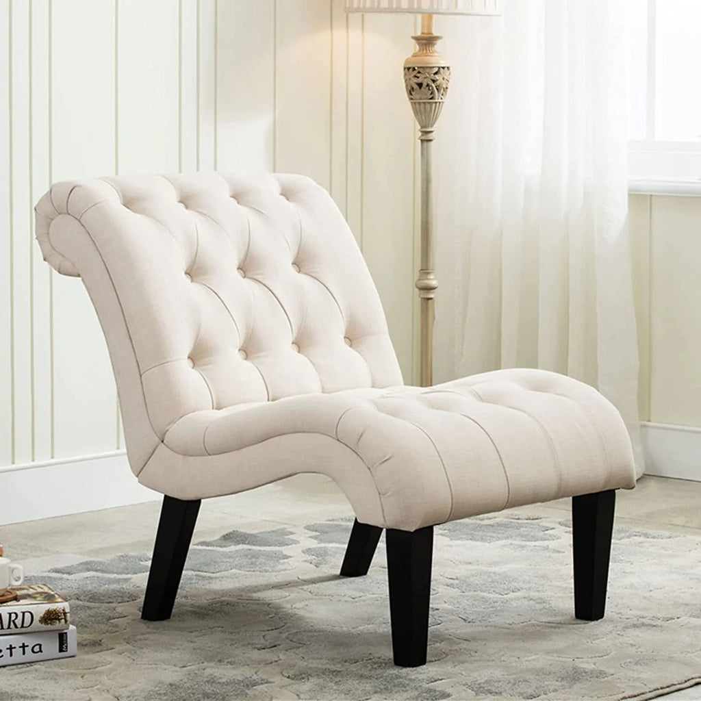 Fauteuil d'appoint rembourré Andeworld pour chambre et salon, fauteuil de détente avec pieds en bois, tissu crème
