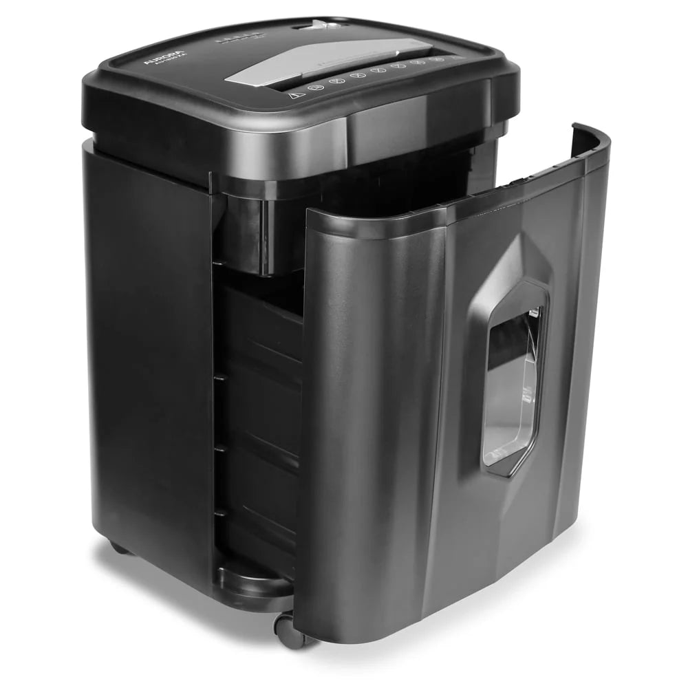 Destructeur de documents Aurora GB robuste anti-bourrage à coupe transversale, capacité de 18 feuilles, 30 minutes d’autonomie, bac amovible de 5 gallons et roulettes