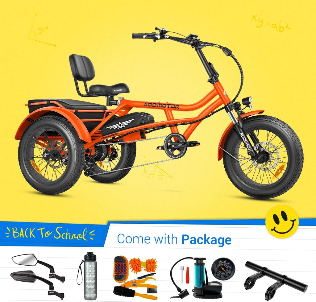 Tricycle électrique semi-allongé Addmotor M-360II, 85 mi, vélo électrique à 3 roues avec pneus larges pour adultes, tricycle électrique 750 W 48 V 20 Ah pour seniors, 20 pouces, avec différentiel de vitesse, vert