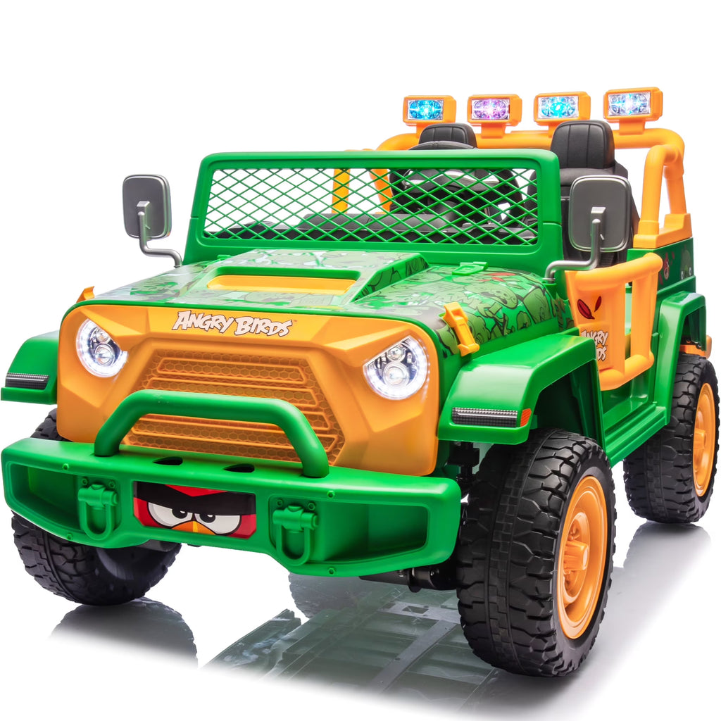 Jouets électriques Joyracer 24 volts pour grands enfants, camion sous licence Angry Birds avec télécommande, véhicule électrique 4x4 à 2 places avec pelle, Bluetooth, lumières, roues de voiture électrique, pour enfants de 3 à 8 ans, jusqu’à 59 kg, vert