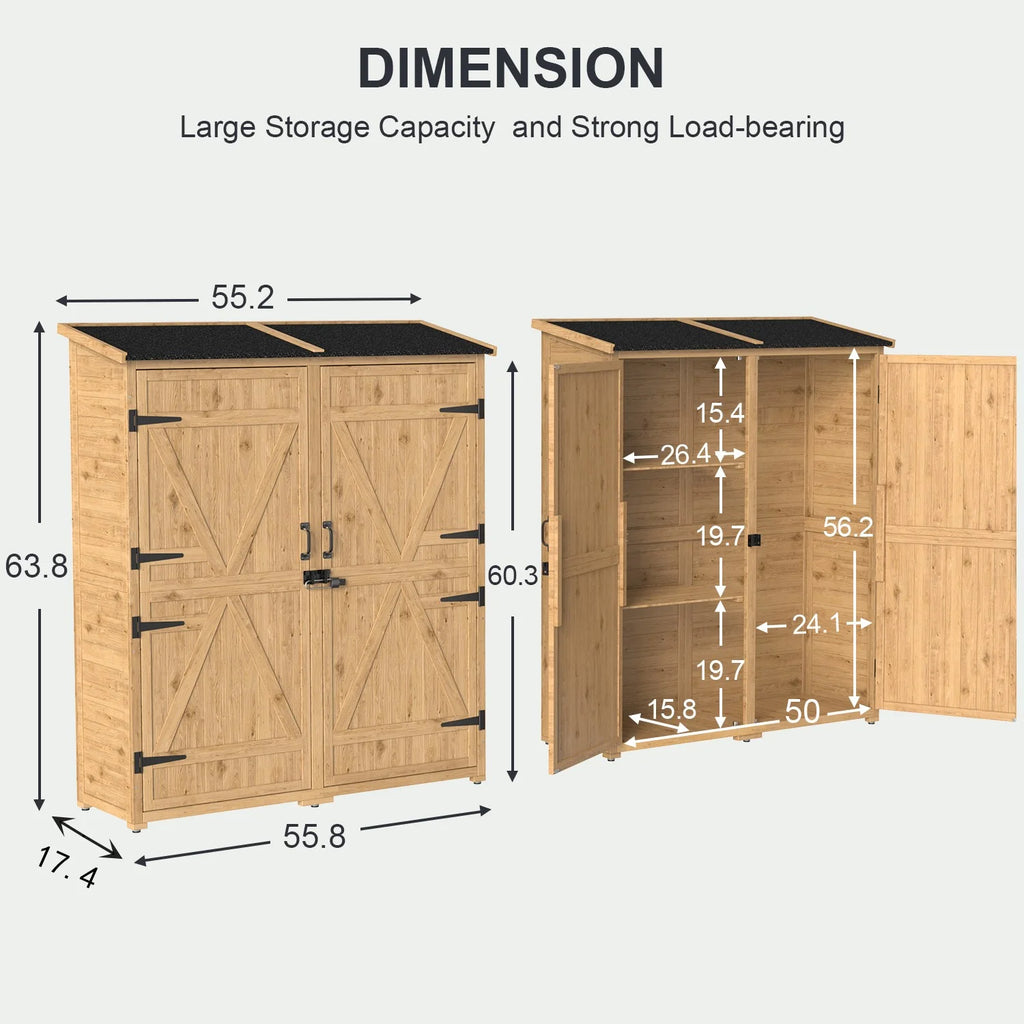 Abri de rangement extérieur large Aiho 55 avec portes doubles verrouillables - Abri de jardin résistant aux intempéries pour terrasse, jardin et pelouse, gris