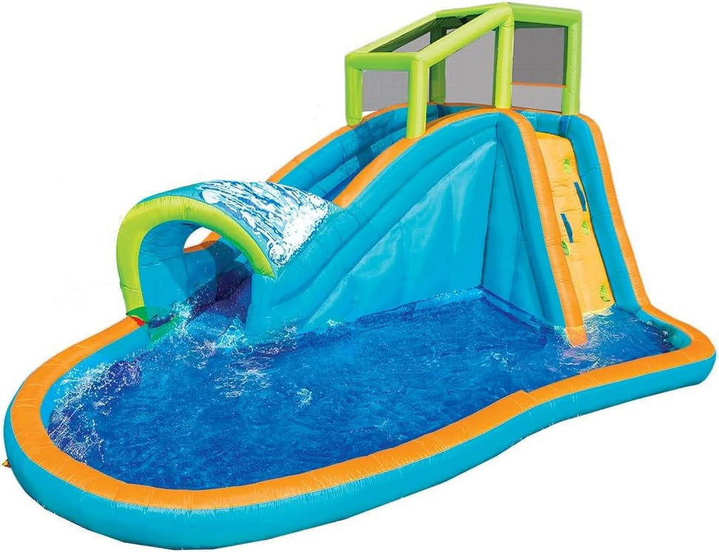 Toboggan aquatique gonflable Banzai - Grande piscine pour enfants (4,27 m de long par 2,44 m de haut) avec jet d'eau et mur d'eau intégrés - Jeu d'extérieur estival ultra résistant