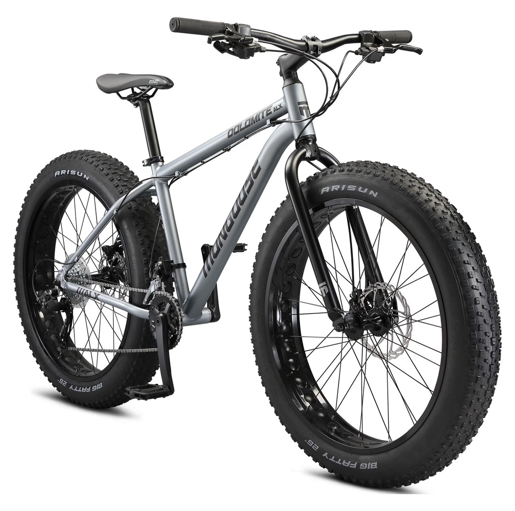 26 Mongoose Dolomite ALX Vélo tout-terrain unisexe à pneus larges, Gris, 12 ans et +