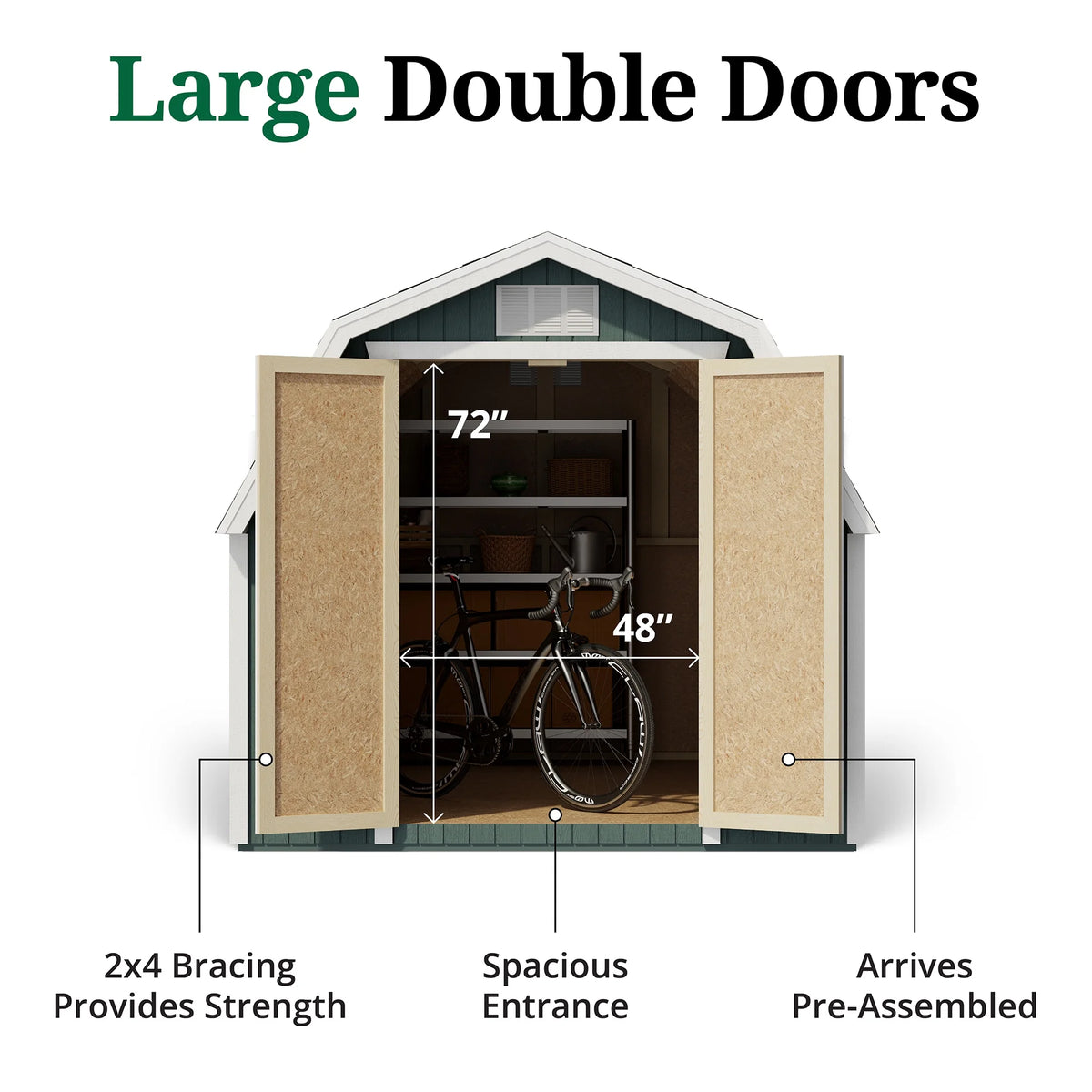 Little Cottage Co. Grange classique à toit brisé 8x8 avec murs latéraux de 4 pi, Abri de rangement extérieur en bois, Kit pré-découpé à monter soi-même