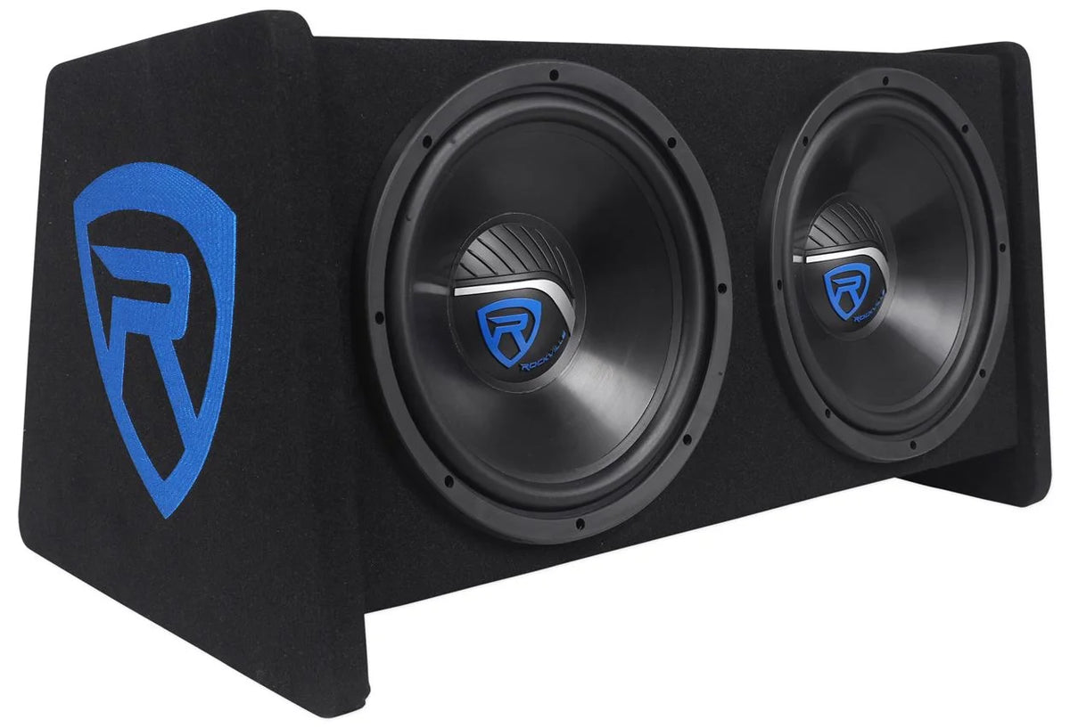 Rockville RV12.2B Enceinte double caisson de basses 12 pouces 1200w+Amplificateur mono+Kit d'amplification