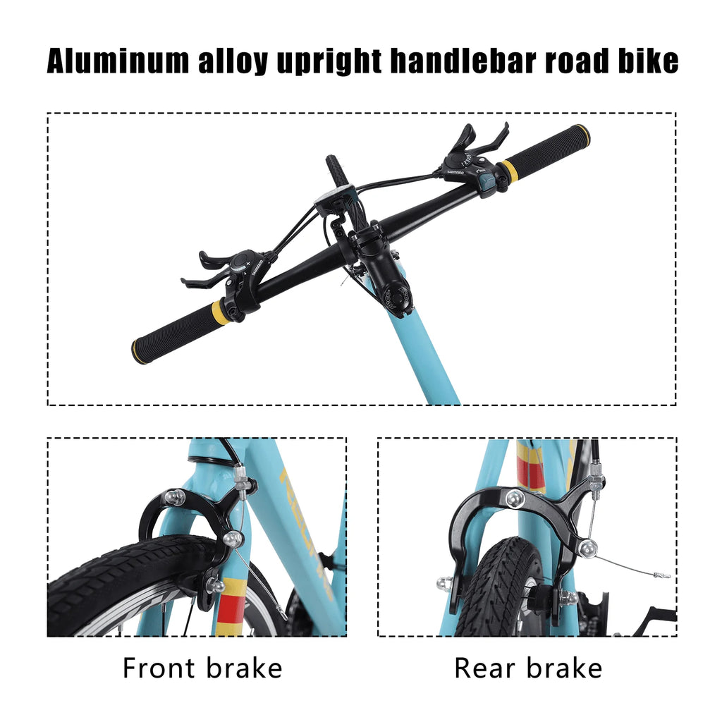 Vélo de route hybride Redfire, 21 vitesses avec manettes Shimano, roues 700C, cadre en aluminium de 21 pouces, vélo de route urbain pour adultes hommes et femmes (vert menthe)