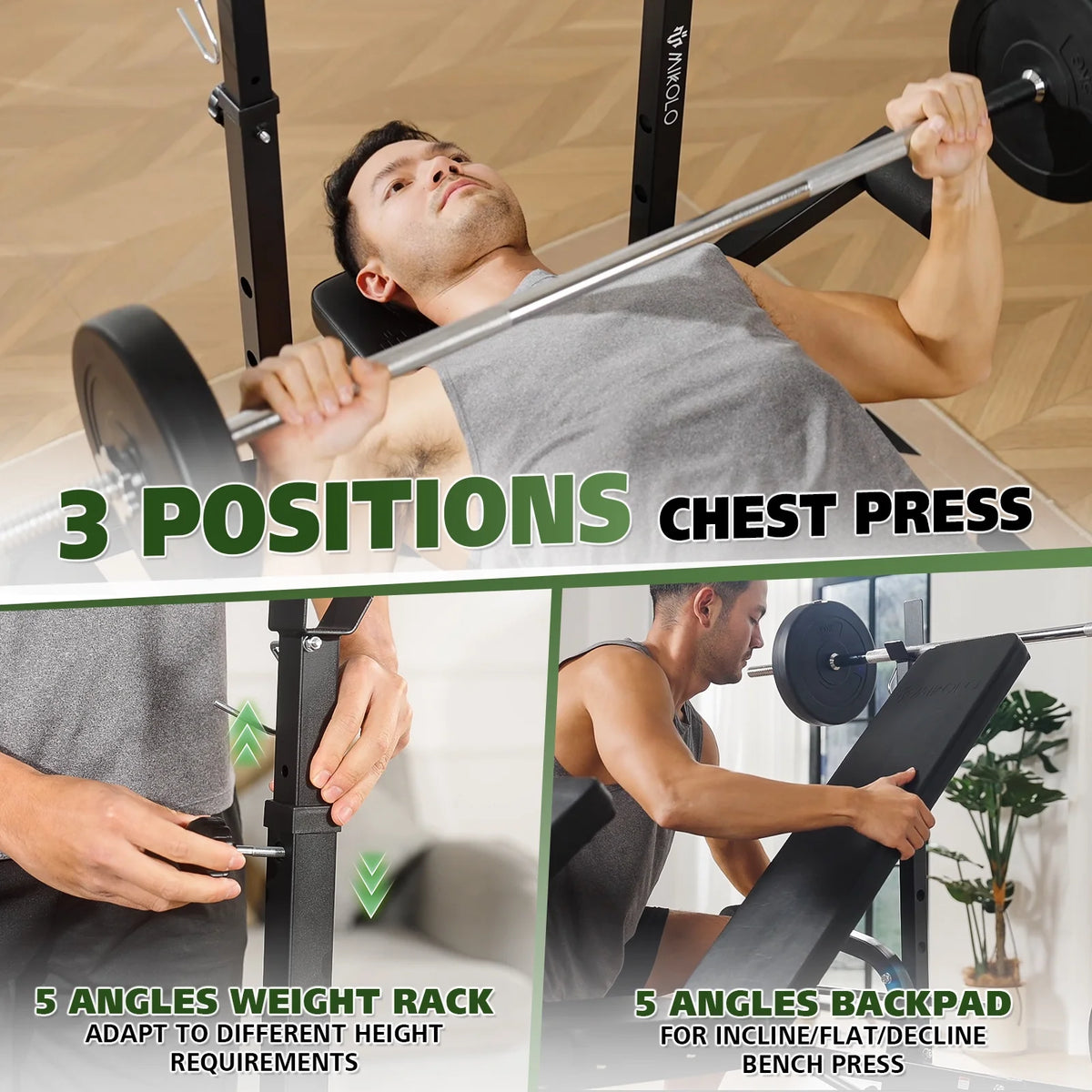 Ensemble de banc de musculation réglable Mikolo, capacité de 800 lb, banc de musculation complet 6-en-1 avec extension des jambes, ensemble de banc de musculation multifonction pour salle de sport à domicile