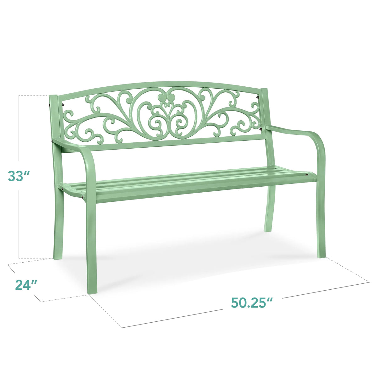 Best Choice Products Banc en Acier d'Extérieur Jardin Patio Porche Meuble avec Dossier à Motif Floral - Noir