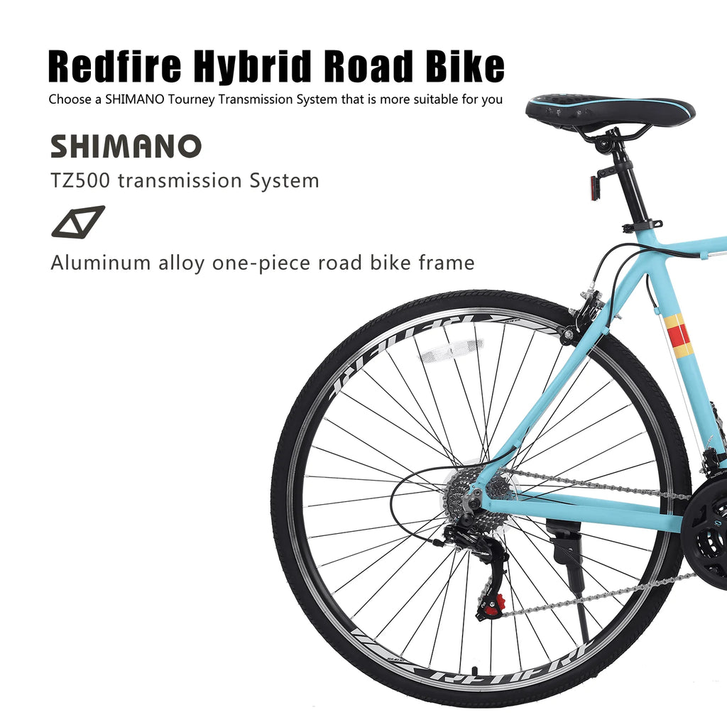 Vélo de route hybride Redfire, 21 vitesses avec manettes Shimano, roues 700C, cadre en aluminium de 21 pouces, vélo de route urbain pour adultes hommes et femmes (vert menthe)