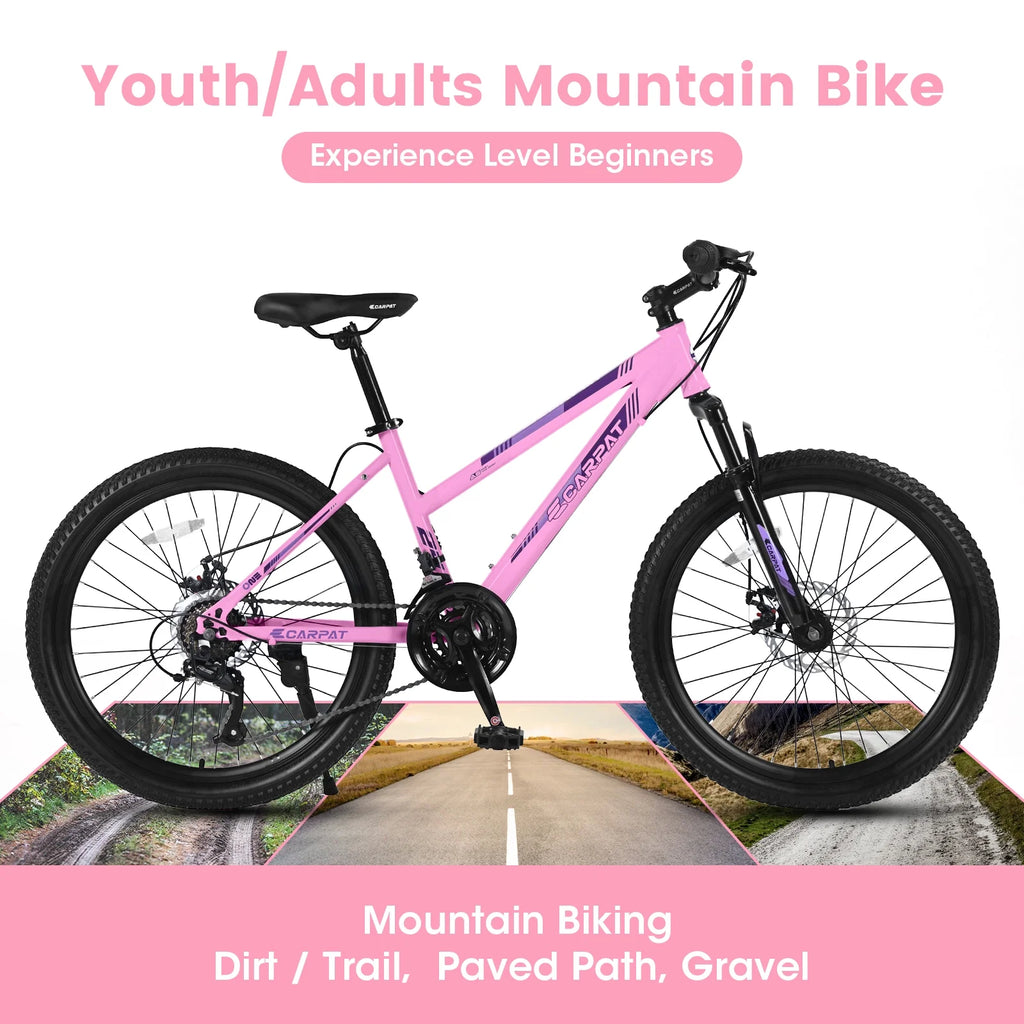 Vélo tout-terrain Ecarpat 26 pouces pour adultes et femmes, freins à disque doubles Shimano, 21 vitesses, suspension intégrale, pour trajets quotidiens et sport en plein air, plusieurs coloris