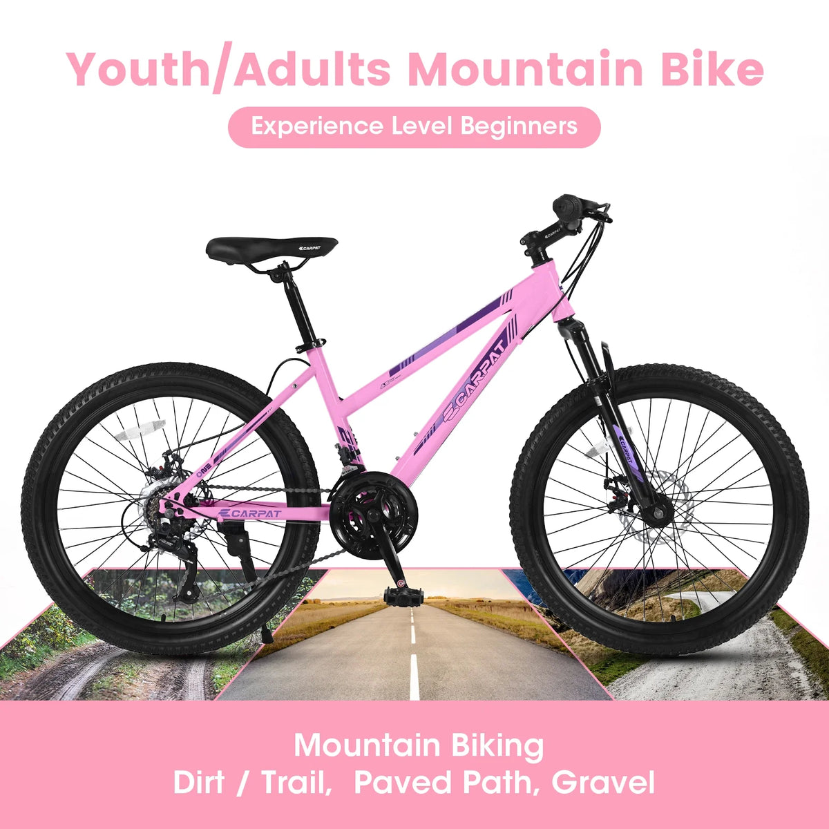 Vélo tout-terrain Ecarpat 26 pouces pour adultes et femmes, freins à disque doubles Shimano, 21 vitesses, suspension intégrale, pour trajets quotidiens et sport en plein air, plusieurs coloris