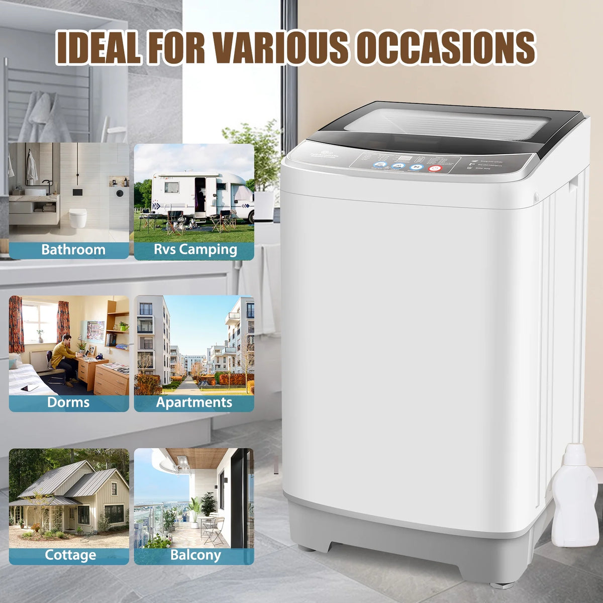 Veeboto Lave-linge entièrement automatique de 17,8 lb, lave-linge compact avec pompe de vidage, moteur puissant, lavage rapide en 20 min, affichage LED, combiné lave-linge et sèche-linge silencieux pour appartement, dortoir et maison