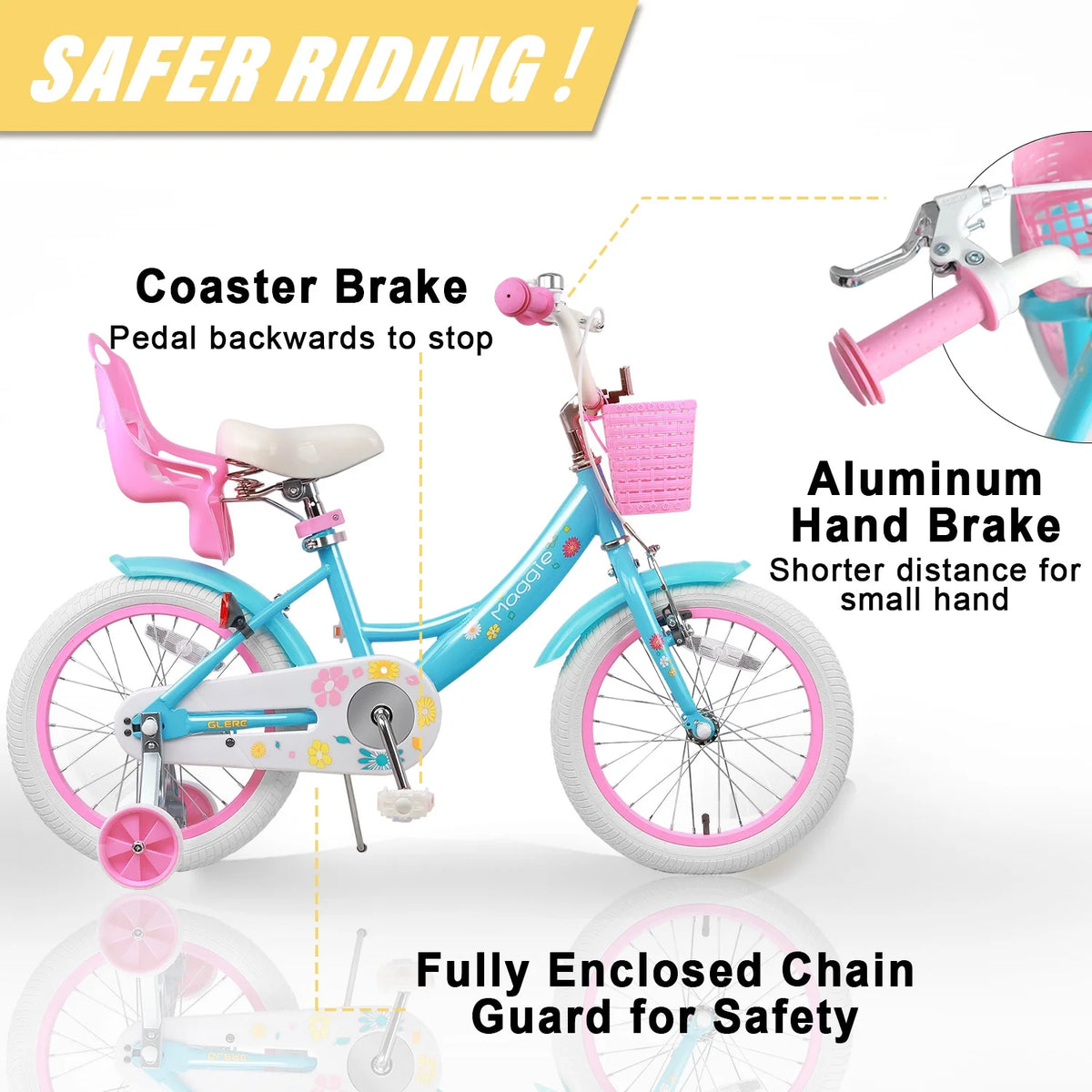 Vélo pour filles Glerc Maggie de 12 pouces pour enfants de 2 à 4 ans, Pêche