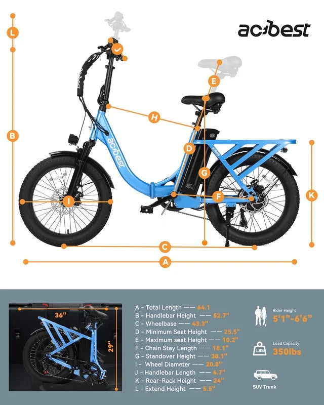 Vélo électrique Actbest pour adultes, Mars 20'' Pneu large Vélo pliant électrique avec moteur de pointe 1200W, 7 vitesses 28MPH, Batterie amovible 48V 499Wh, Potence de vélo réglable, Vélo électrique pliable UL2849 (Noir)