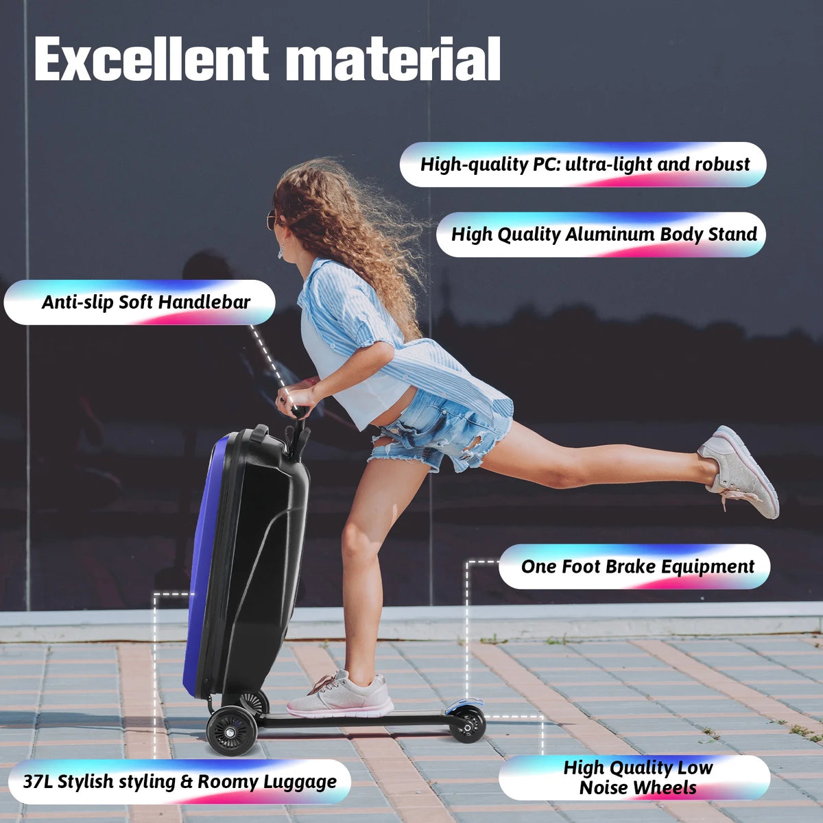 Valise à roulettes Advwin pour enfants et adultes, valise rigide sur laquelle les enfants de 4 à 15 ans peuvent rouler, bagage cabine multifonction léger et pliable avec roulettes, pour enfants et adolescents, rose