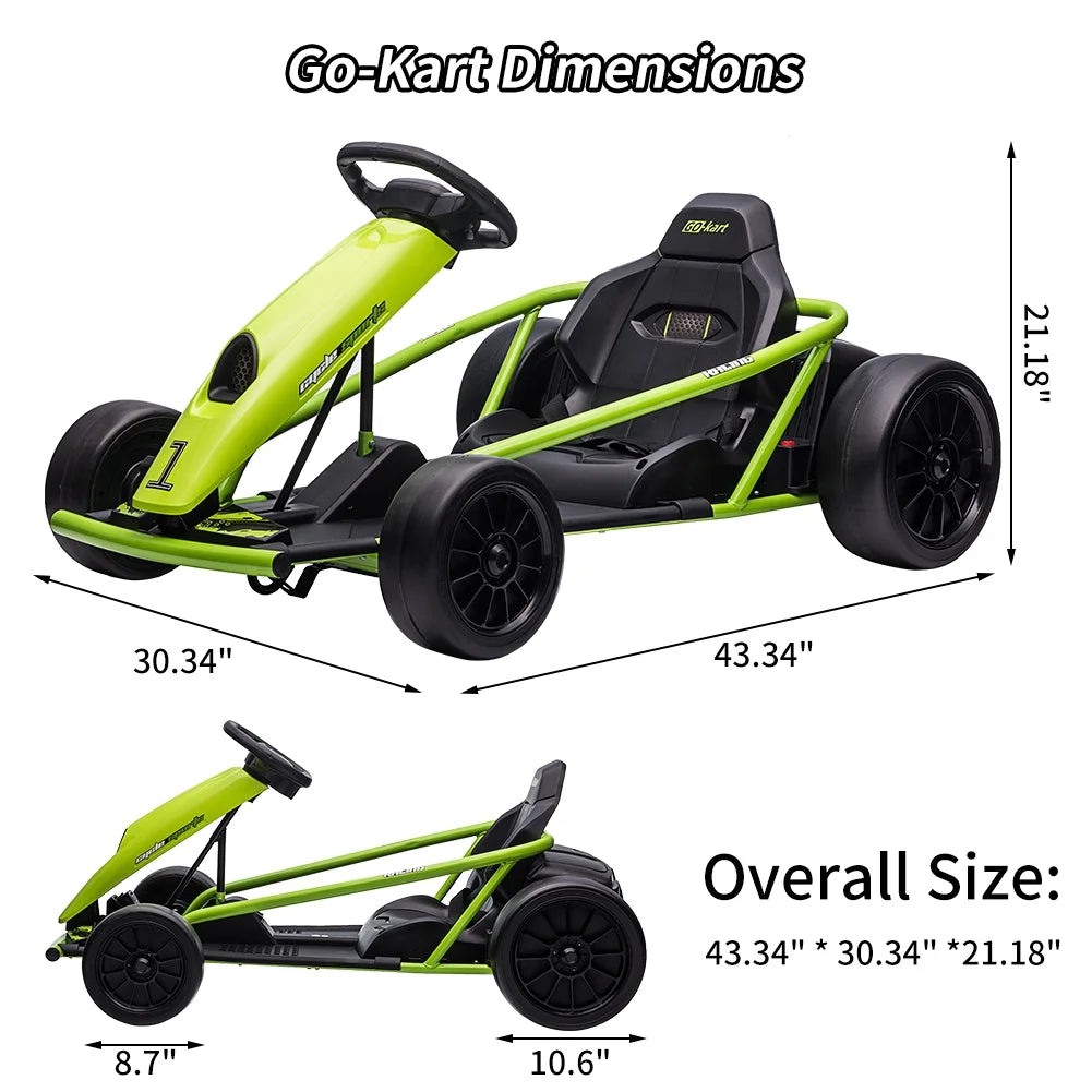 Kojooin Karting pour enfants, Batterie 24V Moteurs 300WX2 Karting à pédales à pied, Voiture de dérapage haute vitesse 8MPH avec fonction de démarrage progressif, Rouge rose