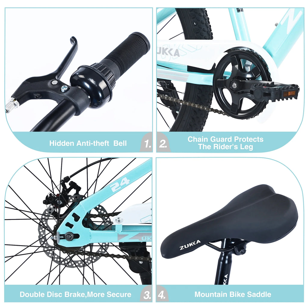 Vélo VTT pour enfant Zukka 20 pouces, cadre en acier, modèle hardtail, pour enfant de 7 à 10 ans, rose