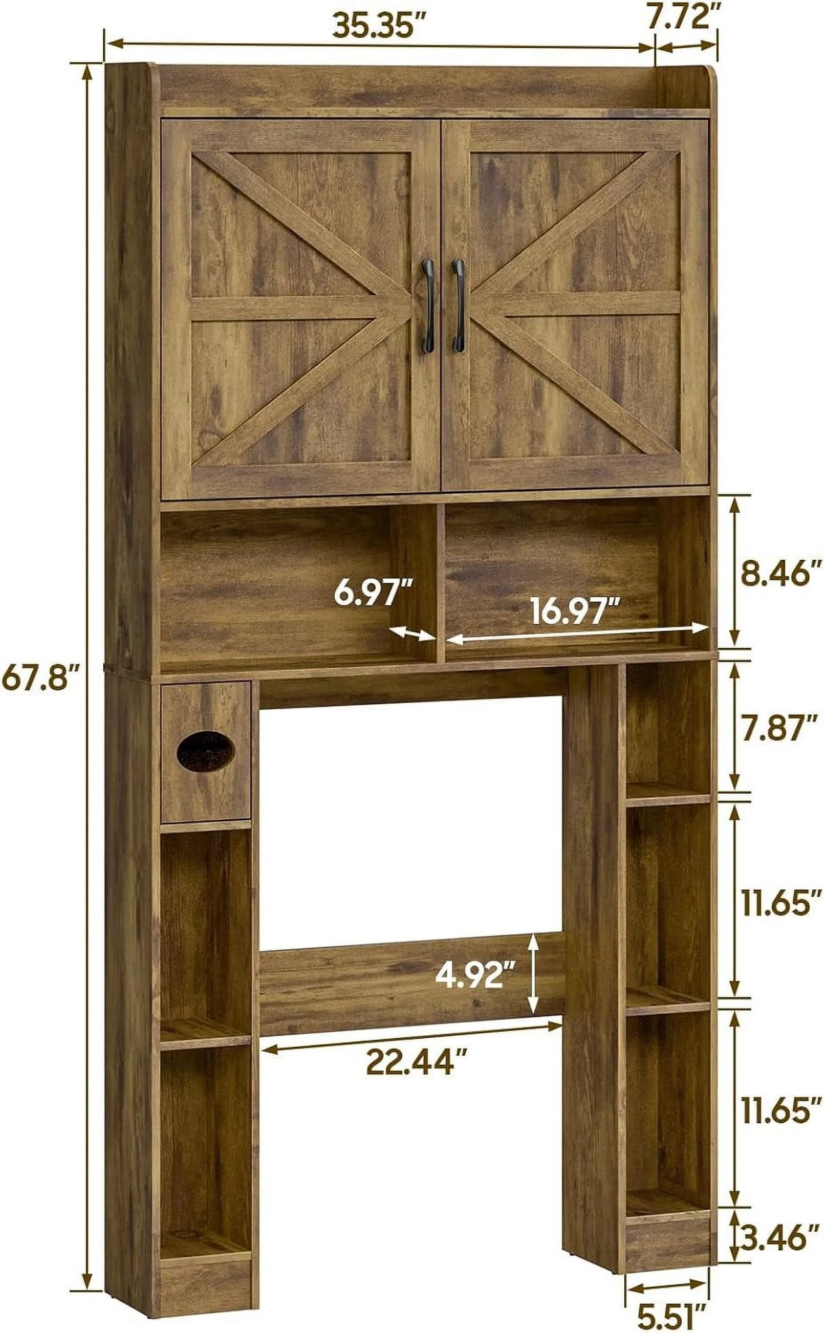 Meuble de rangement Vabches au-dessus des toilettes avec porte-papier toilette, avec étagère réglable et 2 portes