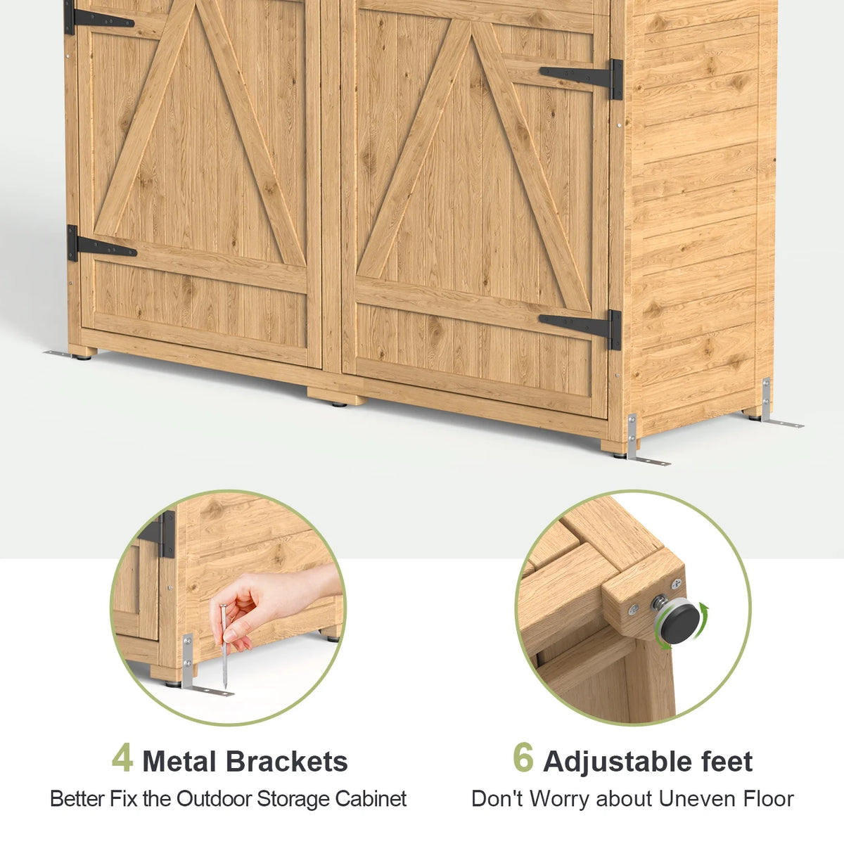 Abri de rangement extérieur large Aiho 55 avec portes doubles verrouillables - Abri de jardin résistant aux intempéries pour terrasse, jardin et pelouse, gris