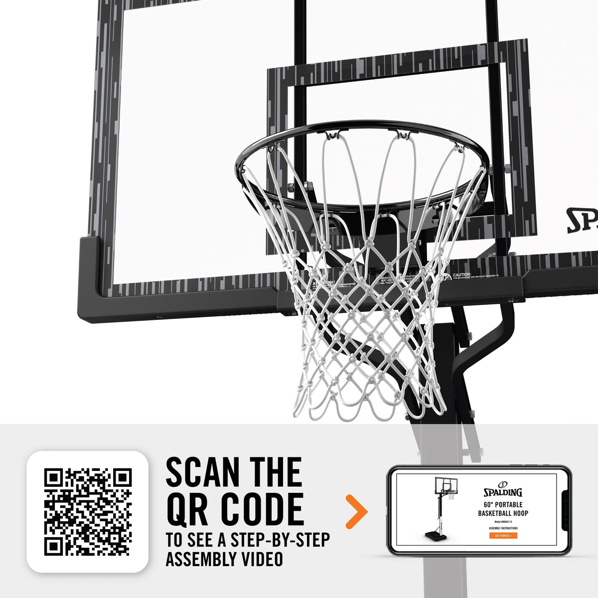 Panier de basketball portable Spalding de 152 cm avec panneau en acrylique, cric à vis et cercle Arena Slam – Jeu en extérieur
