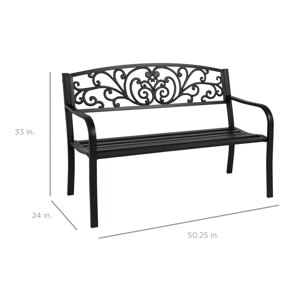 Best Choice Products Banc en Acier d'Extérieur Jardin Patio Porche Meuble avec Dossier à Motif Floral - Noir