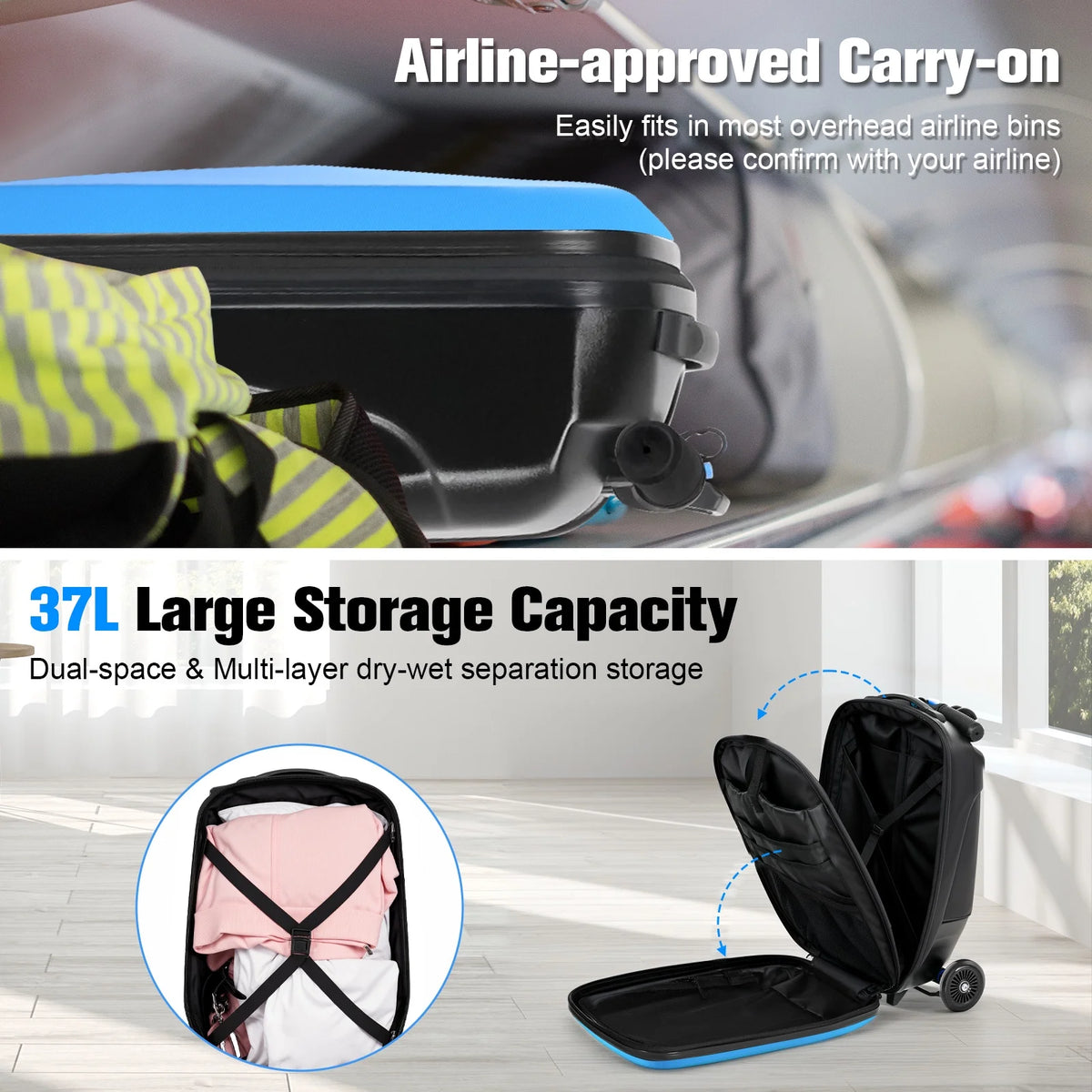 Valise à roulettes Advwin pour enfants et adultes, valise rigide sur laquelle les enfants de 4 à 15 ans peuvent rouler, bagage cabine multifonction léger et pliable avec roulettes, pour enfants et adolescents, rose