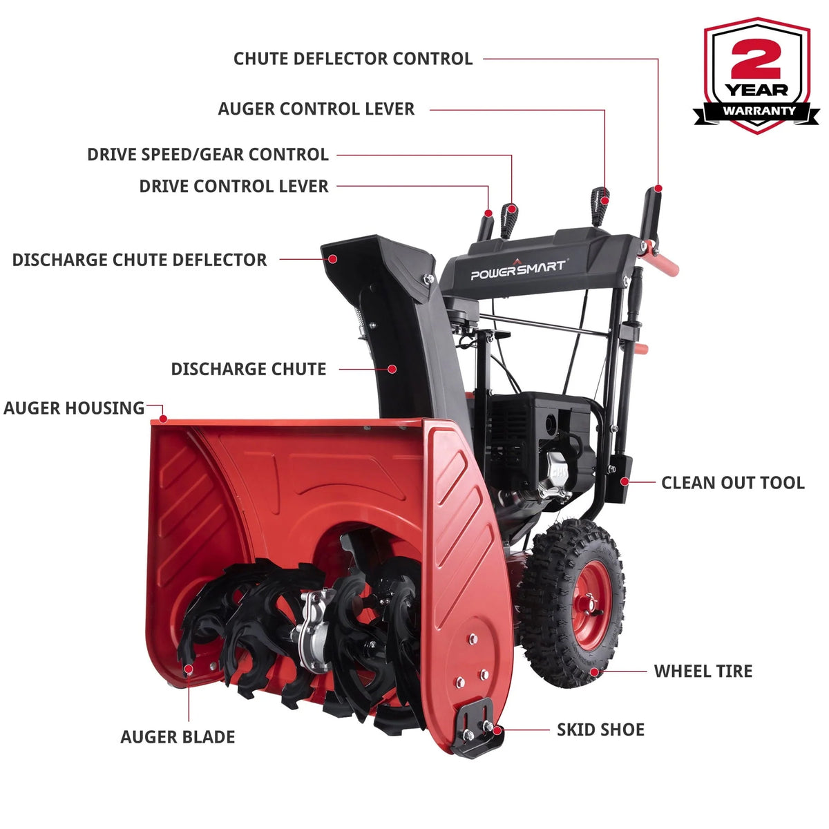 Souffleuse à neige à essence à deux étages PowerSmart 24'' 212cc PSSMN24