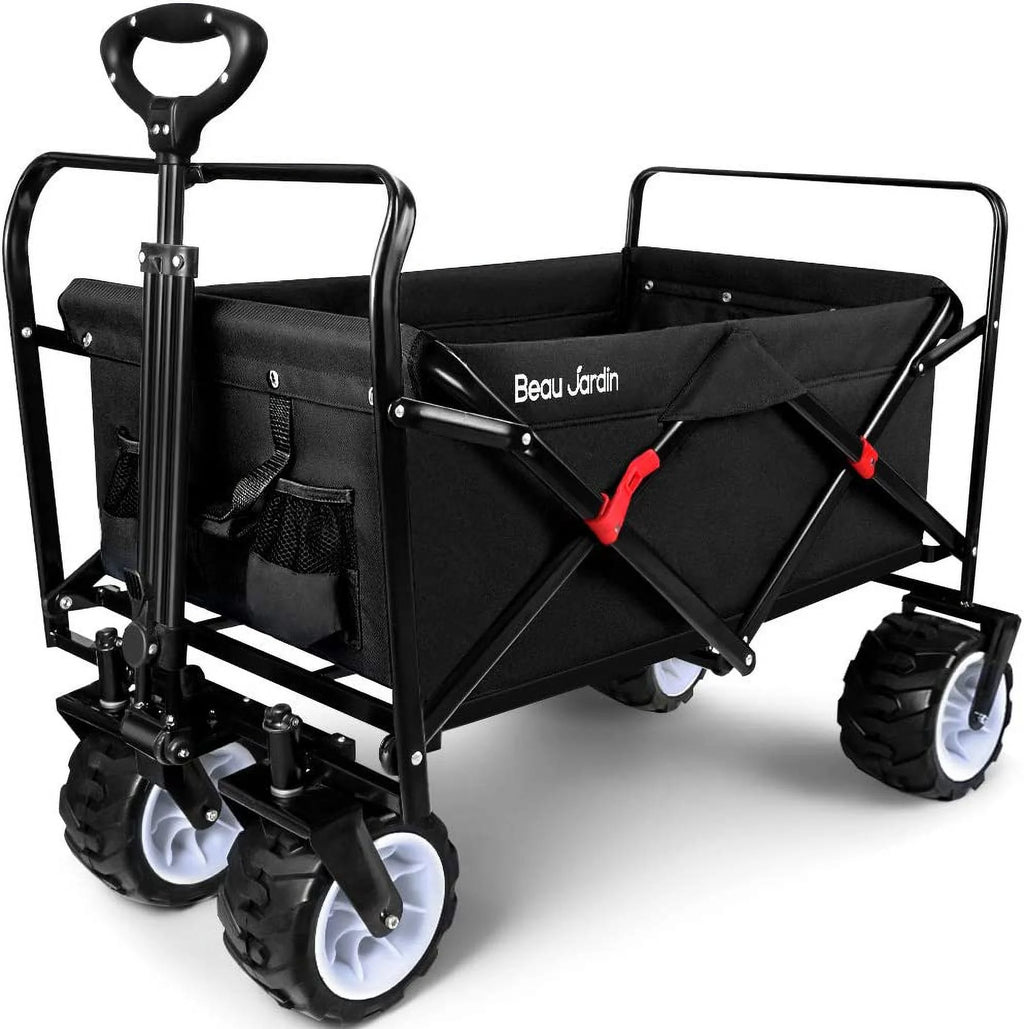 BEAU JARDIN Chariot Pliable de 300 Livres Capacité Chariot de Plage Pliable Robuste Chariot Utilitaire de Courses pour Jardin Sports Achats Extérieur Roues Tout-Terrain Portable Noir