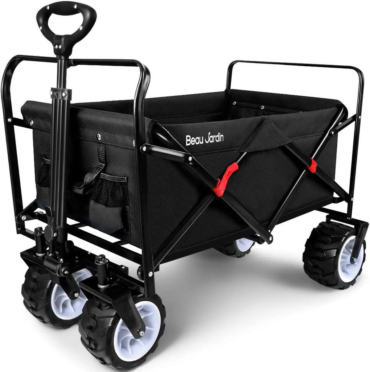 BEAU JARDIN Chariot Pliable de 300 Livres Capacité Chariot de Plage Pliable Robuste Chariot Utilitaire de Courses pour Jardin Sports Achats Extérieur Roues Tout-Terrain Portable Noir