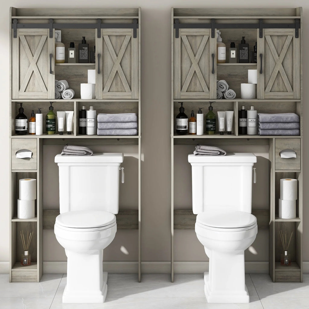 Meuble de rangement au-dessus des toilettes, meuble de rangement de style maisonnette au-dessus des toilettes avec portes coulissantesÉtagère de rangement gain de place pour toilettes, pour salle de bains, toilettes, buanderie
