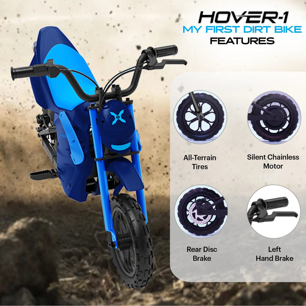 Hover-1 My First Dirt Bike for Kids - 300W Motor, 9MPH Max Speed, 9 Mile Range, 12 Off-Road Tires, 120LB Max Weight, Twist Grip Throttle & Rear Disc Brake Electric Dirt Bike for Kids Ages 5+ Years