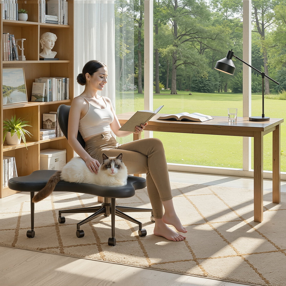 Chaise ergonomique pivotante pour position en tailleur Pinmoco, hauteur réglable et tissu bouclette, chaise de méditation et pour TDAH avec soutien dorsal, pour la maison et le bureau, blanc cassé